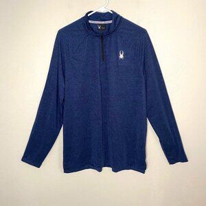 Spyder Active ProWeb Blue Quarter Zip Pullover L Waffle Stretch Outdoors Hiking